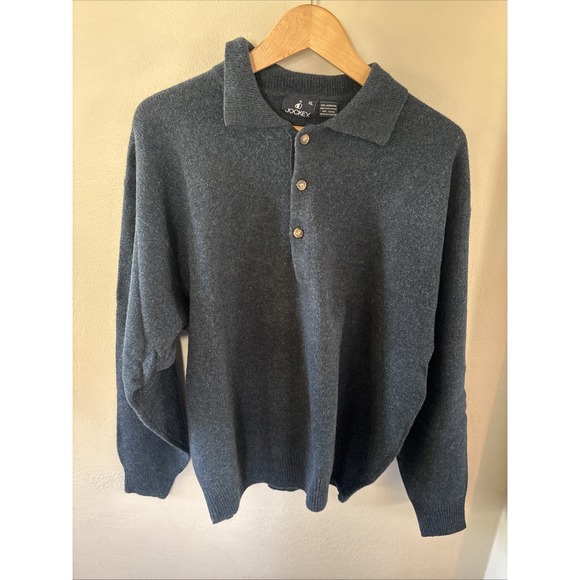 Jockey Other - Vintage Jockey Mens XL Blue 100% Lambswool Button Collar Pullover Sweater